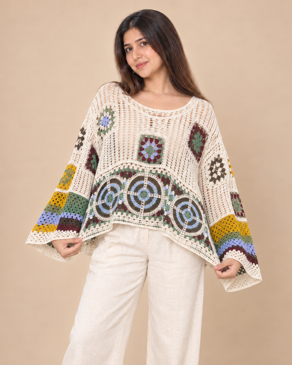 Multicolour Granny Square Crochet Top