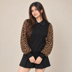 Leopard Print Sleeve Knit Top