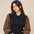 Leopard Print Sleeve Knit Top