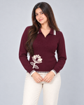 Floral Embroidered Polo Neck Knit Sweater