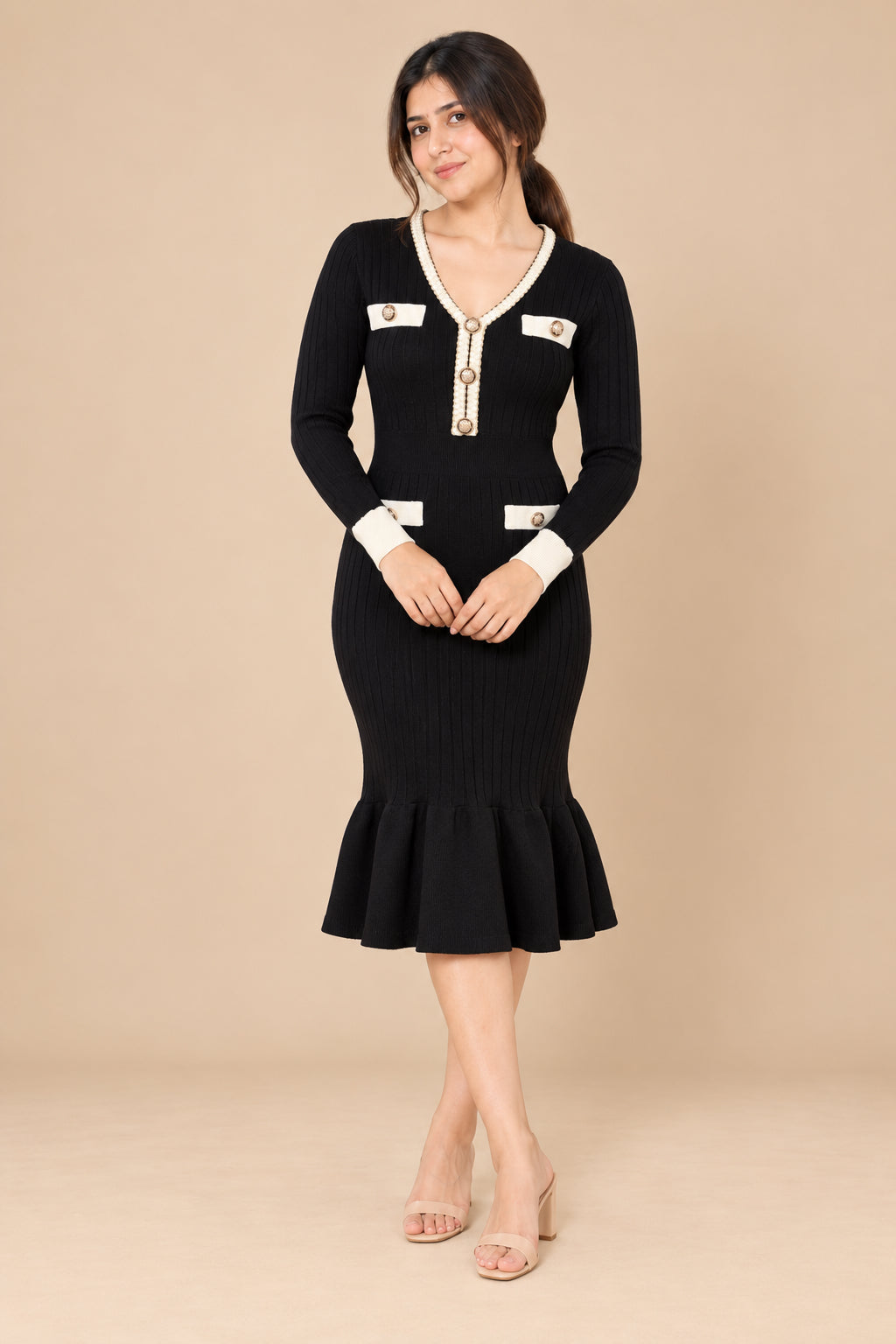Belle Contrast Collar Midi Dress