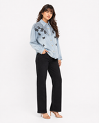Back view of butterfly embroidered denim shirt