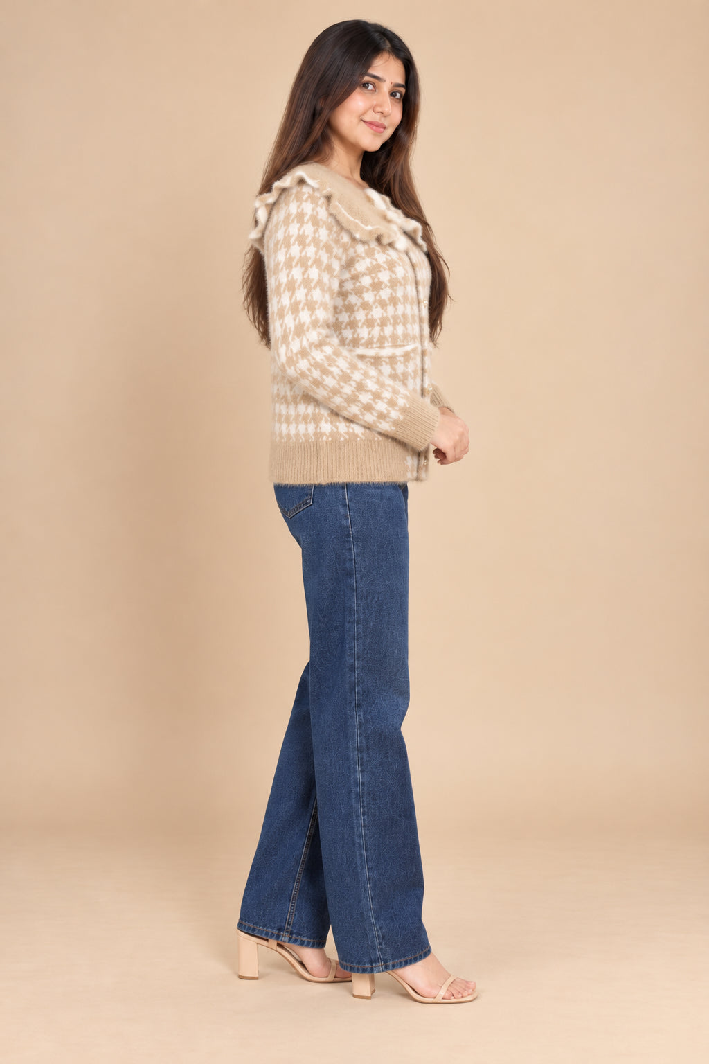 Champagne Check Knit Top