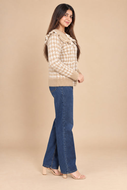 Champagne Check Knit Top