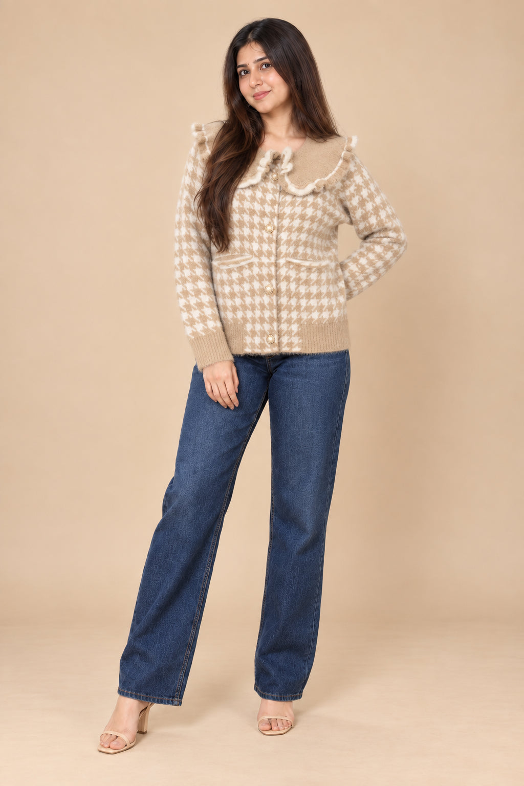Champagne Check Knit Top