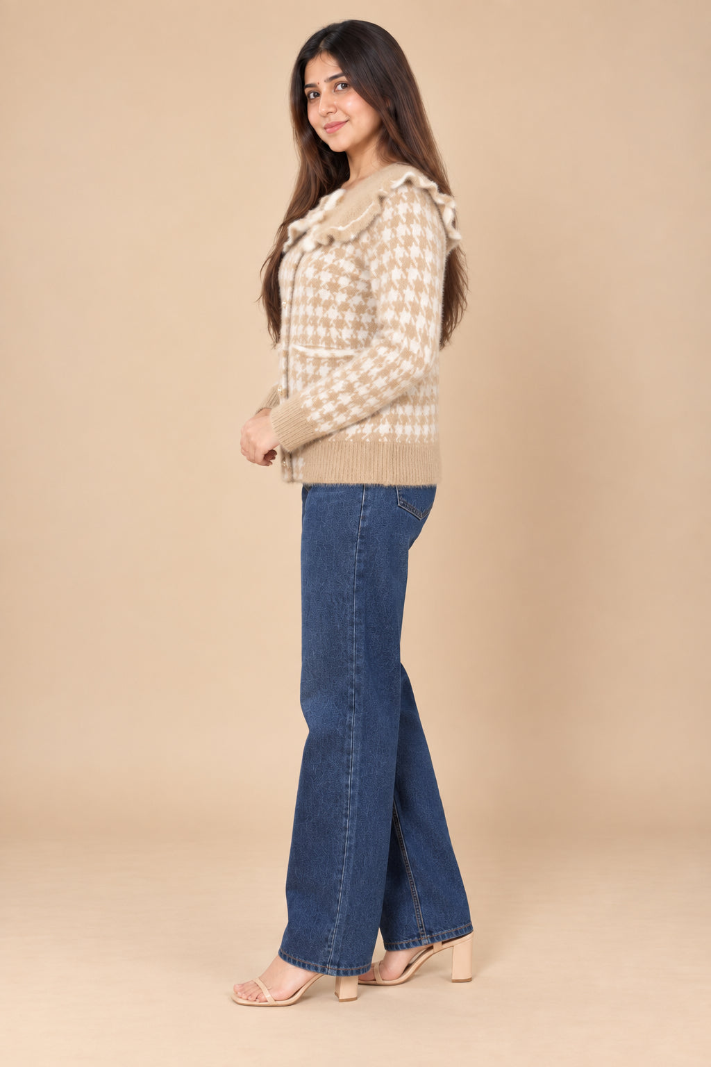 Champagne Check Knit Top