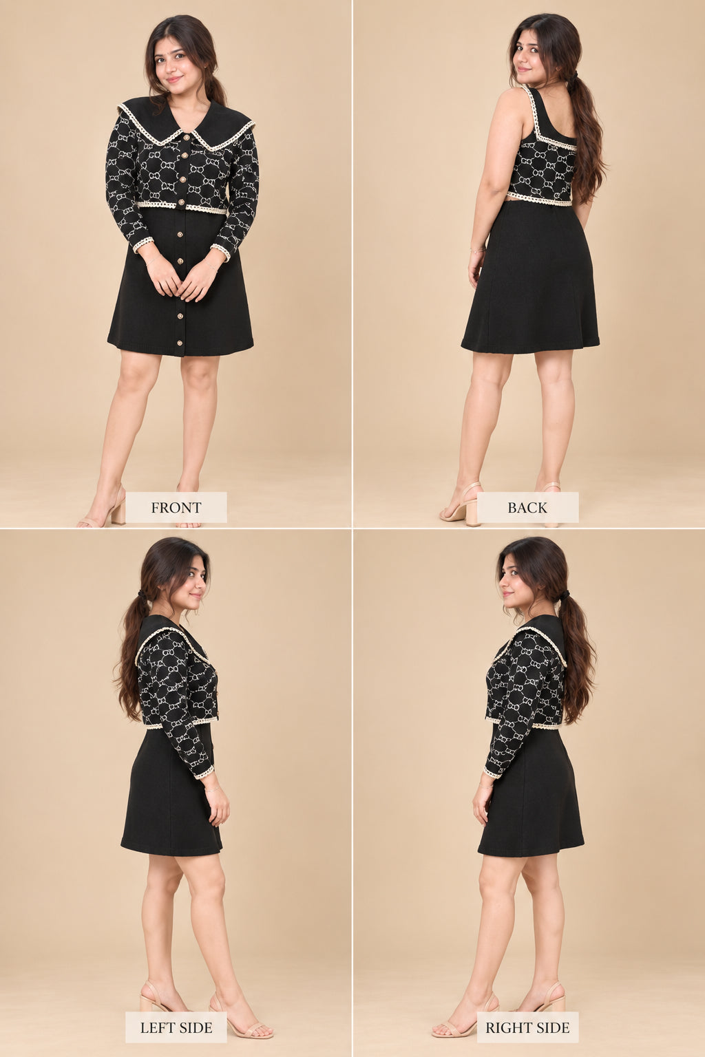 Noir Pearl Trim Mini Dress