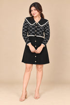 Noir Pearl Trim Mini Dress